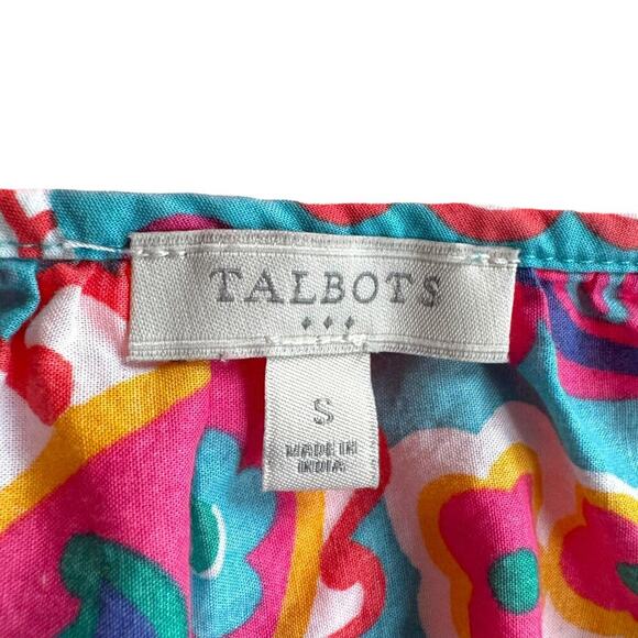 🍀Talbots Colorful Paisley Cotton Blouse Tassel Neck Boho Lightweight Size Small - Picture 6 of 7